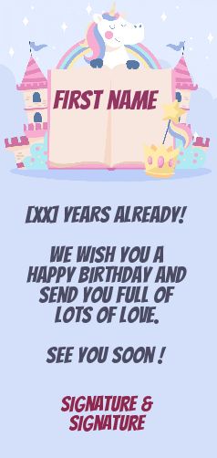 Happy Birthday Card Unicorn Blue virtual free