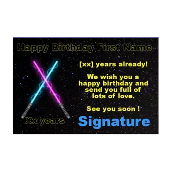 happy birthday card black kid laser sword star 