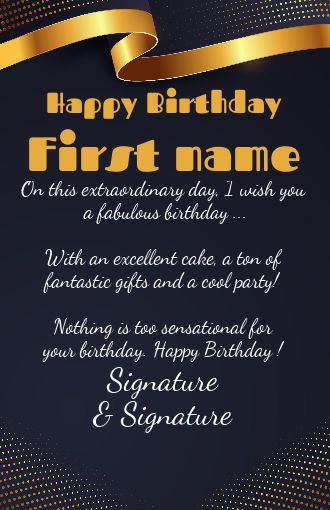 Happy Birthday Card Golden Blue free template