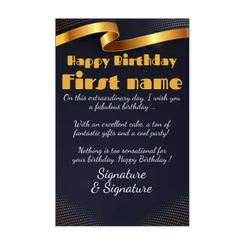 happy birthday card golden blue 