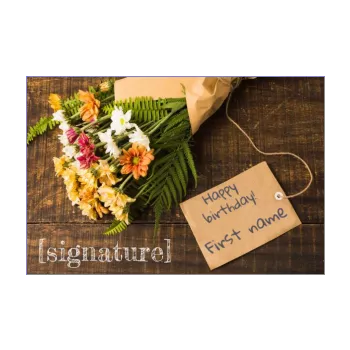 happy birthday card bouquet table brown flower 