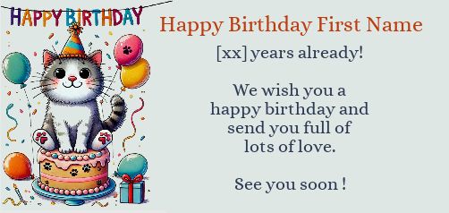 Happy Birthday Card Cat Balloon virtual free