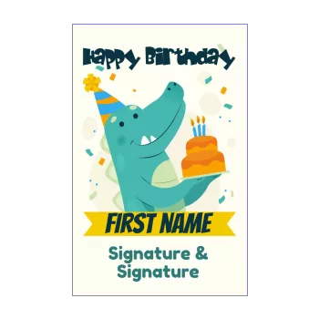 happy birthday card dinosaur cake drawing green kid 