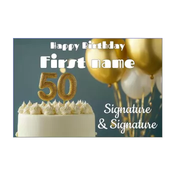 happy birthday card 50 years golden balloon cake 