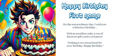 Happy Birthday Card Manga Balloon virtual free