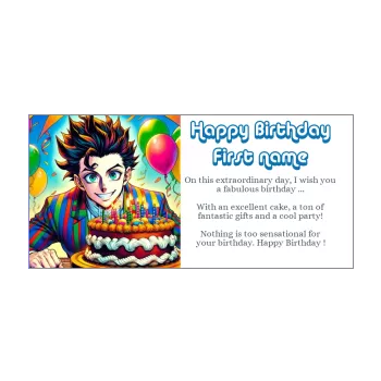 happy birthday card manga balloon cake candle man 