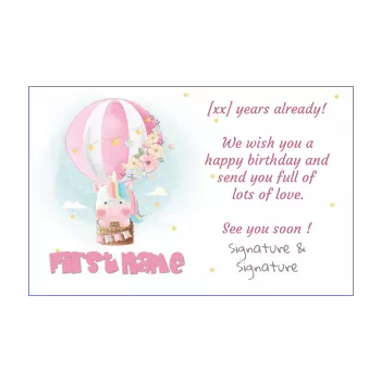 happy birthday card unicorn balloon girl kid rose 