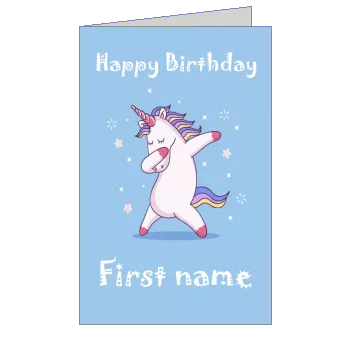 Happy Birthday Card Unicorn Blue template