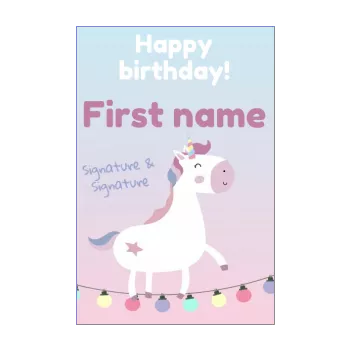 happy birthday card unicorn blue girl kid rose 
