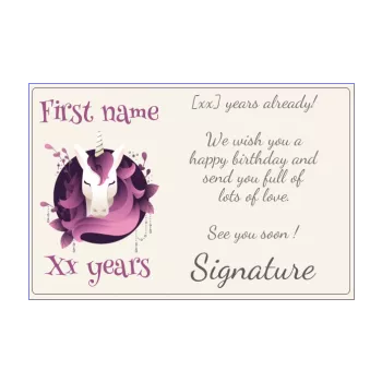 happy birthday card unicorn girl kid mauve 