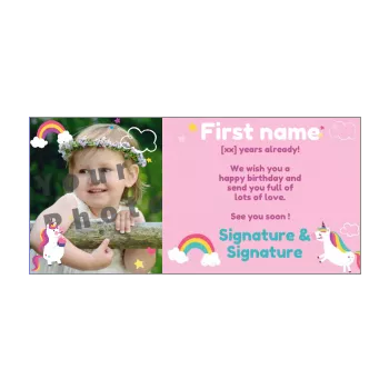 happy birthday card rainbow unicorn girl kid rose 