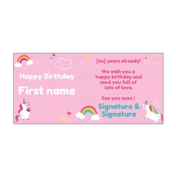 happy birthday card rainbow unicorn drawing kid rose 