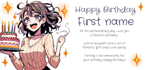 Happy Birthday Card Manga Cake virtual free