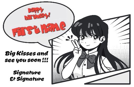 Happy Birthday Card Manga Black free template