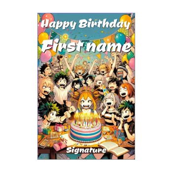 happy birthday card manga balloon cake candle girl kid 