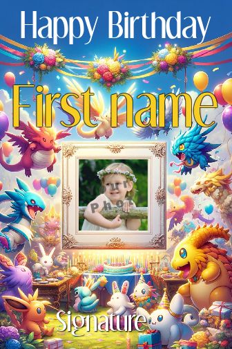 Happy Birthday Card Manga Kid with photo template