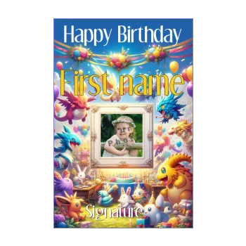 happy birthday card manga kid pokemon animals 