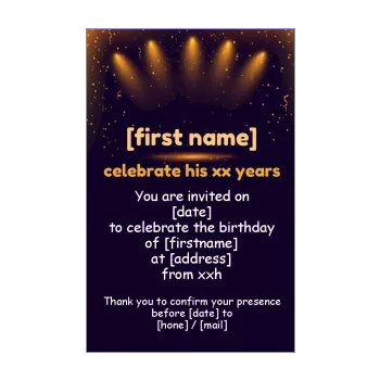 birthday card invitation black light orange 