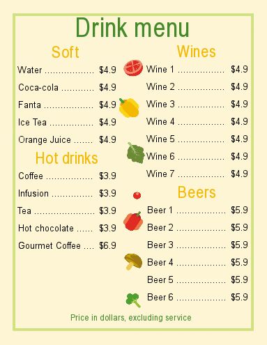 Card Restaurant Beer Vegetable Wine template