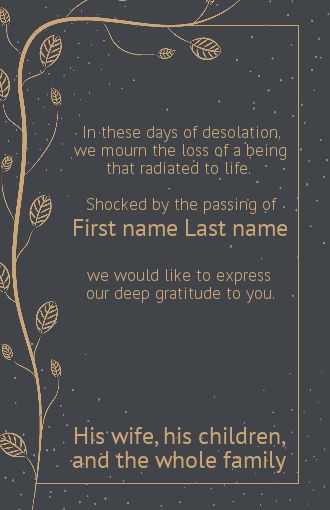 Card Thanks Death Condolences Golden free template