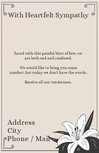 Card Condolences Black Brown Flower free template