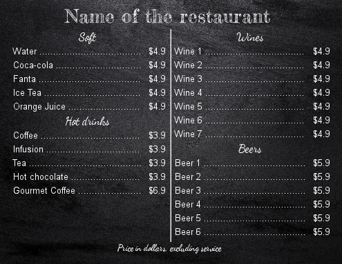 Card Restaurant Beer Black Slate template