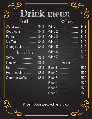 Card Restaurant Beer Wine Black Orange template (card 3152)