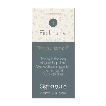 card congratulations baptism blue brown cross flower 