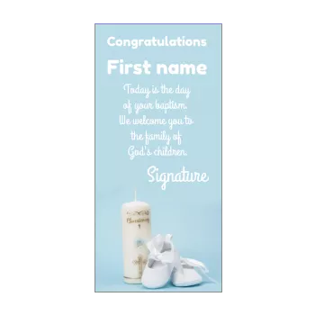 card congratulations baptism blue boy candle shoe 