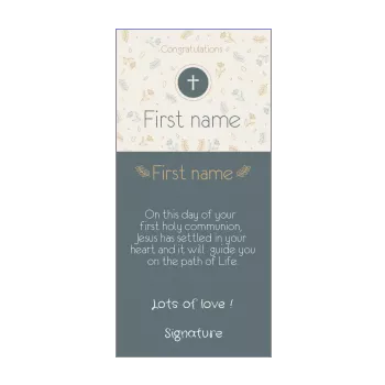 card congratulations communion blue brown cross flower 