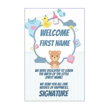 card congratulations birth toy baby bear blue boy 