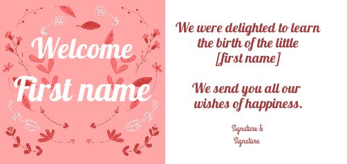 Card Congratulations Birth Baby Flower free template