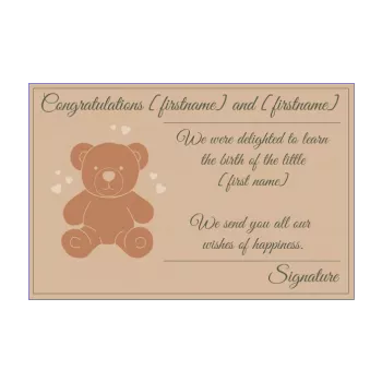 card congratulations birth toy baby bear brown animals 