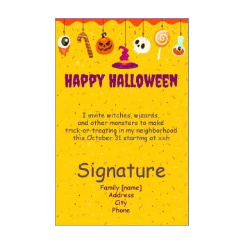 happy card invitation halloween skull drawing pumpkin yellow 