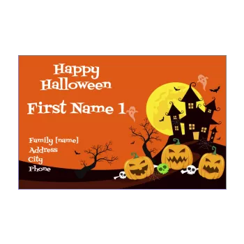 happy card invitation halloween castle orange pumpkin 