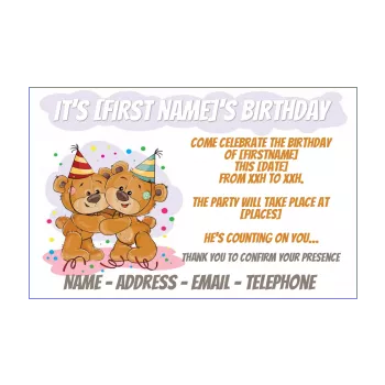 birthday card invitation bear confetti drawing kid 