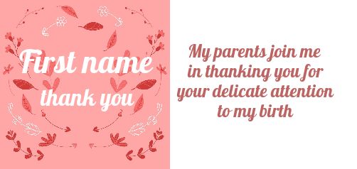 Card Thanks Birth Baby Flower free template