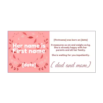 announcement birth baby flower girl rose wreath 