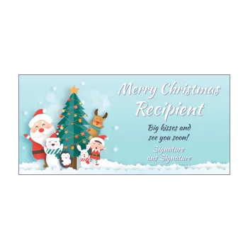 happy card wishes christmas blue drawing envelope fir santa claus animals 