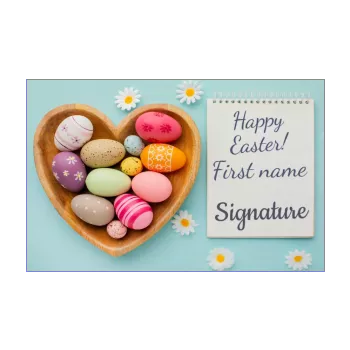 card wishes easter party heart basket blue egg wood 