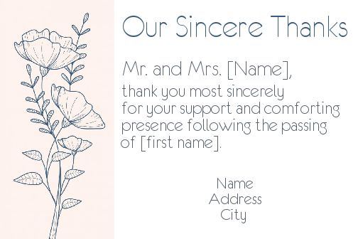 Card Thanks Death Condolences Blue free template