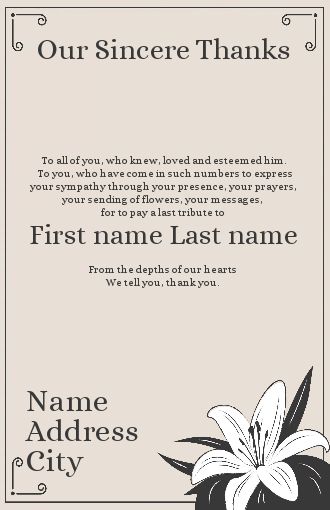 Card Thanks Death Condolences Black virtual free