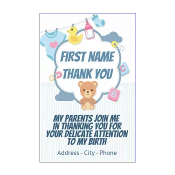 card thanks birth toy baby bear blue boy thank you 