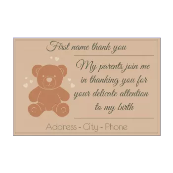 card thanks birth toy baby bear brown plush thank you 