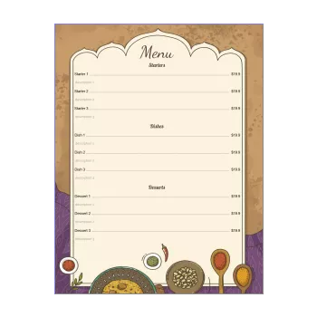 card menu restaurant brown indian mauve 
