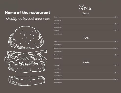 Card Menu Restaurant Hamburger Grey template