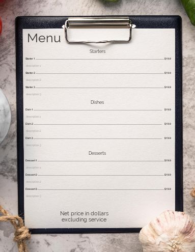 Card Menu Restaurant Table Board template