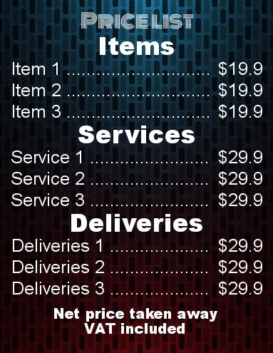 Poster List Price Blue Red template