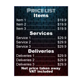 poster list price blue red 