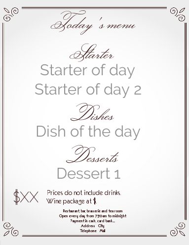 Card Menu Restaurant Elegant Grey template